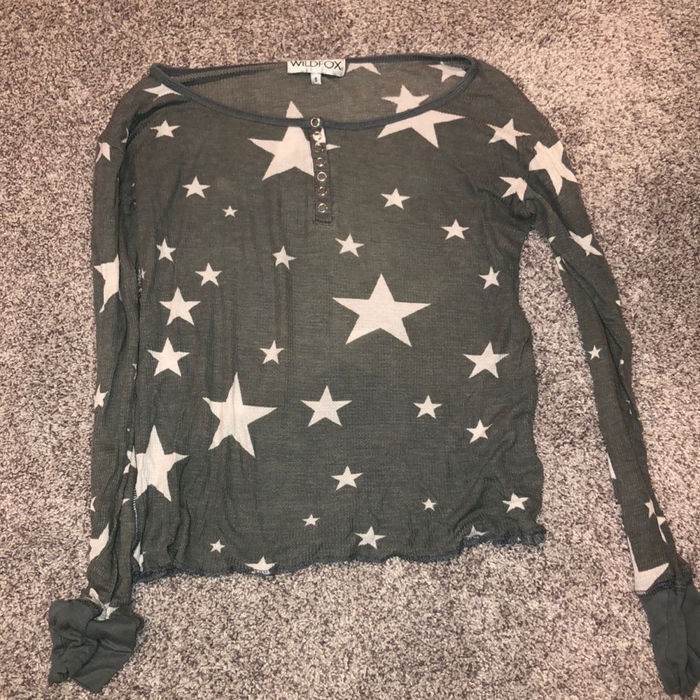 light blue/grey wild fox button up star shirt